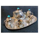 Elizabeth Margaret Whitman Sterling Silver And Turquoise Navajo Miniature Tea Set, Qty 9