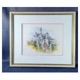 Bernadette Coy "Neuschwanstein Castle" Framed Watercolor Print, Signed By Artist In Pencil, 20.5" x 