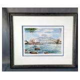 Vincent C. " Sidney Opera House" Original Framed Watercolor Painting, 17" x 20.5" 