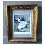 Ballerina Watercolor Wall Art, Signed By Artist, 13.5" x 11" 