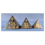 Etched Brass Egyptian Pyramids, Qty 3, Sizes From 2"-1.25" 