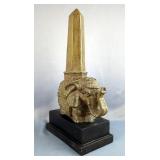 Elephant Carrying An Obelisk Resin Statue, 16" Tall And 3" Resin Elephant 