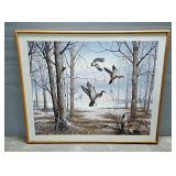 Mid Century Letterman Mallard Duck Framed Canvas Oil Print, 37" x 45"