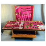 James Quality Jewellers Mid Century Modern Brass And Wood Flatware Set, In Wood Box, Approx Qty 148 