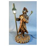 Hand Carved Colonial Lamplighter Table Lamp, Powers On, 16"