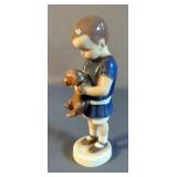 Bing & Grondahl Boy Holding Dog No 1747 Porcelain Figurine, Marked HH, 7" 