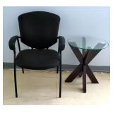 Padded Metal Framed Armchair 38" x 26" x 22" And Circular Glass Top End Table 24" x 20"