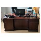 Executive Style L-Shaped Desk With 7 Drawers, Some Damage, 30.5" x 72" x 82"