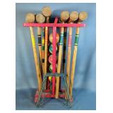 Croquet Six Person Set With Mallets, Balls, And Stakes, With Rack