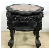 Chinese Carved Rosewood Table w/ Shaped Marble Insert