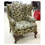 Damask Floral Print Wing Chair with Chippendale Style Ball and Claw Carved Wood Feet, 31"W x 40"H