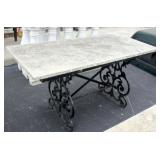 Wrought Iron Outdoor Patio Table with Cement Top, 54"L x 25"W x 29.5"H