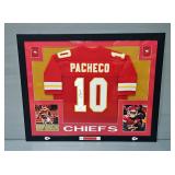 Isiah Pacheco Kansas City Chiefs Autographed Jersey, JSA COA Sticker, Framed And Matted, With Two Ph