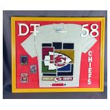 Derrick Thomas (HOF) Kansas City Chiefs Autographed T-Shirt, Three Trading Cards, Framed Under Glass