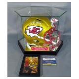 Travis Kelce Kansas City Chiefs Autographed Helmet, Radtke Sports COA Card And Sticker, In Display C
