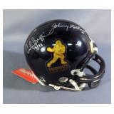 Autographed Riddell Mini Helmet With Heisman Trophy Logo, Signatures Include 53 Johnny Lattner, 55 H