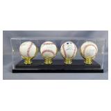 Autographed Baseballs, Includes 4 Balls On Gold Toned Gloves In Display Box, 14 Total Autographs, Se