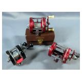 Ambassadeur Fishing Reels, Models Include 6000, 4600C, And 5000, One In Leather Case, Total Qty 3
