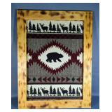 Woven Tapestry Of Bear And Deer In Southwest Style Design, Framed, 28.75" x 22" 