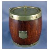 Wooden Barrel Style Biscuit Jar With Metal Accents