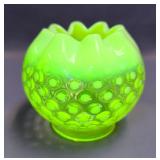 Fenton Vaseline Uranium Glass Rose Bowl Vase
