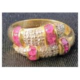 14K Yellow Gold Ring with Rubies and Diamonds