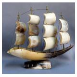 Carved Horn Sailing Ship Model