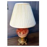Floral Decorated Table Lamp With Pleated Shade