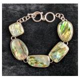 Sterling Silver And Abalone Shell Bracelet, 925 Silver, And Abalone Shell Clip On Earrings, Appear T