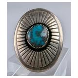 Sterling Silver And Polished Turquoise Ring, Artist Signed "Lee Yazzie", 925 Silver, Size 7 