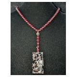 Polished Cherry Amber Bakelite Beaded Necklace With Artistic Chinese Pendant 