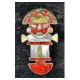 950 Silver And Polished Red Coral, Abalone Shell, And Mother Of Pearl Pendant 