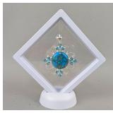 Sterling Silver And Polished Turquoise Pendant In Floating Display Case, 925 Silver 
