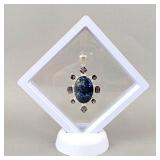 Sterling Silver And Polished Sodalite Pendant With Amethyst Gemstones In Floating Display Case, 925 