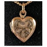 Le Stage Engraved 12K 1/20 Gold Filled Heart Locket Necklace, 12.5" 