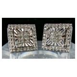 Pave Sterling Silver And Diamond Gemstone Stud Earrings, 925 Silver, Marked "SK9"