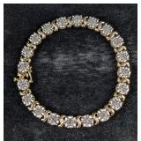 Yellow Gold Plated Sterling Silver And 1ct Diamond Gemstone Bracelet, 925 Silver, Marked "SK9" 