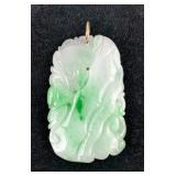 Polished Engraved Jade Pendant With Ring, 1.5" x 1" 