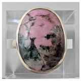 Sterling Silver And Rhodonite Cabochon Ring, 925 Silver, Size 10