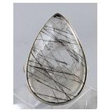 Sterling Silver And Tourmalinated Quartz Cabochon Ring, 925 Silver, Size 9 