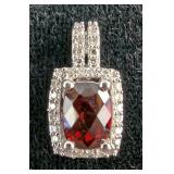 14K White Gold Garnet And Diamond Pendant