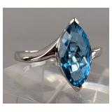 14K White Gold And Blue Topaz Ring, Size 7