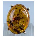 Sterling Silver And Baltic Amber Ring, 925 Silver, Size 7 