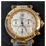 Cartier Pasha Chronograph Guilloche Dial 18K Gold Large Automatic Watch With Leather Strap On Deploy