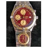 Breitling Chronomat Red Dial 18K Yellow Gold And Steel Two-Tone Chronograph Watch On Buller Band Wit
