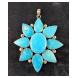 Turquoise Cabochon Pendant, 9 Stones 