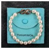 Tiffany & Co. Sterling Silver And 7-8mm White Pearl Bracelet, 925 Silver, 20 Pearls, Includes Tiffan