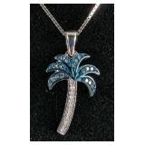 14K White Gold Plated Sterling Silver And 0.13CTW Diamond Necklace, 925 Silver 