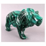 Polished Carved Malachite Lion Statue, 2.5" Tall 