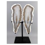 Brazilian Banded Agate Slice Wing Display On Metal Stand, 14" Tall 
